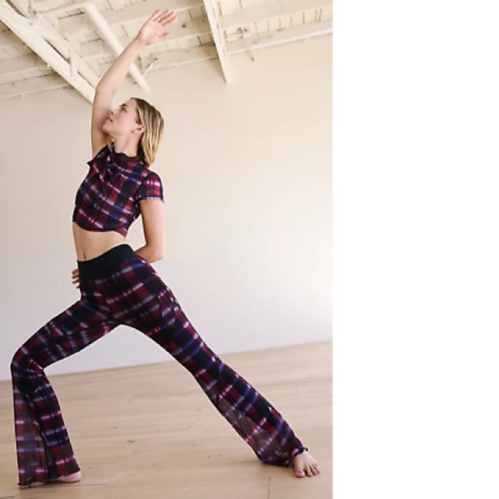 Free People Plaid Wide Leg leggings - Black and Purple